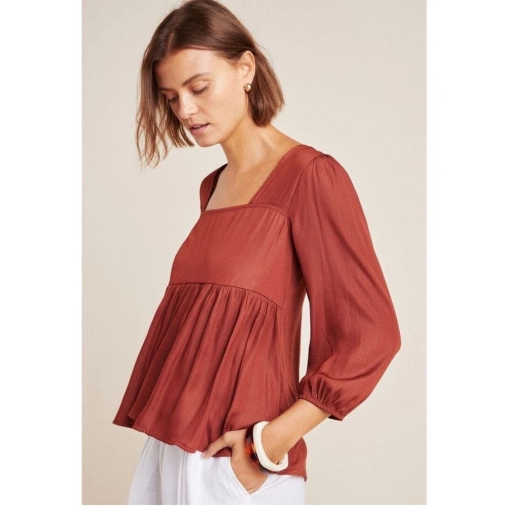 Anthropologie Dolan Terracotta Square Neck Blouse